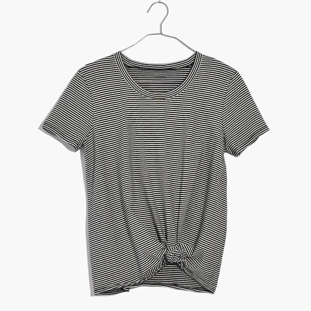 Madewell Black And White Knot Front Tee In Stripe S